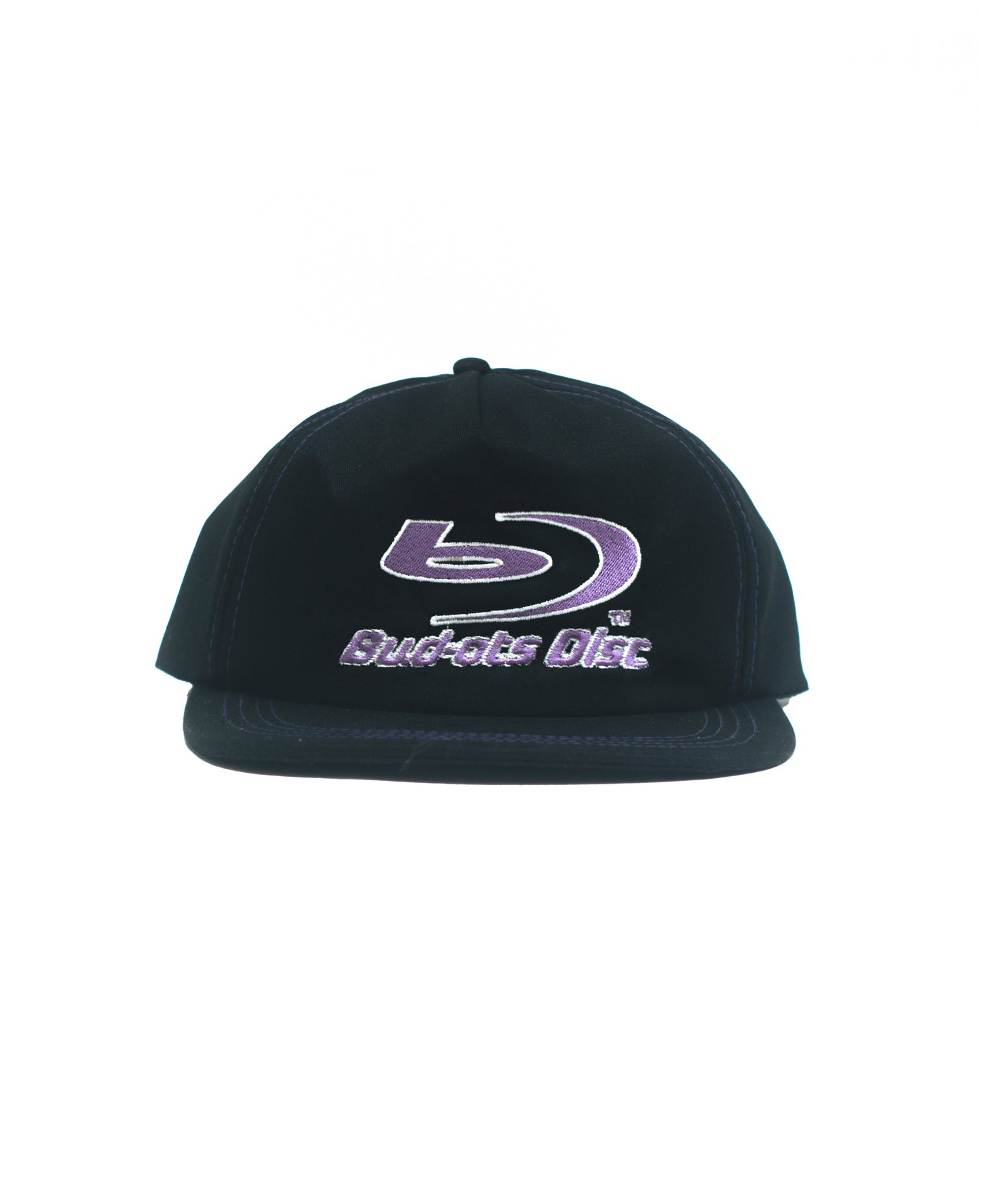 Black flat-brim Snapback cap with a purple and white embroidered Blu-ray Disc logo on the front, set against a plain white background.